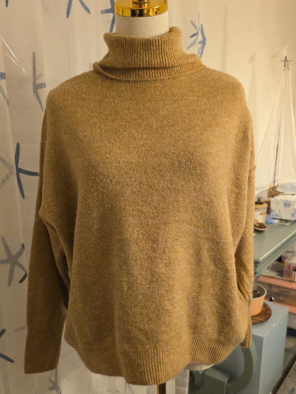 CeCe Camel Knit Turtleneck Sweater